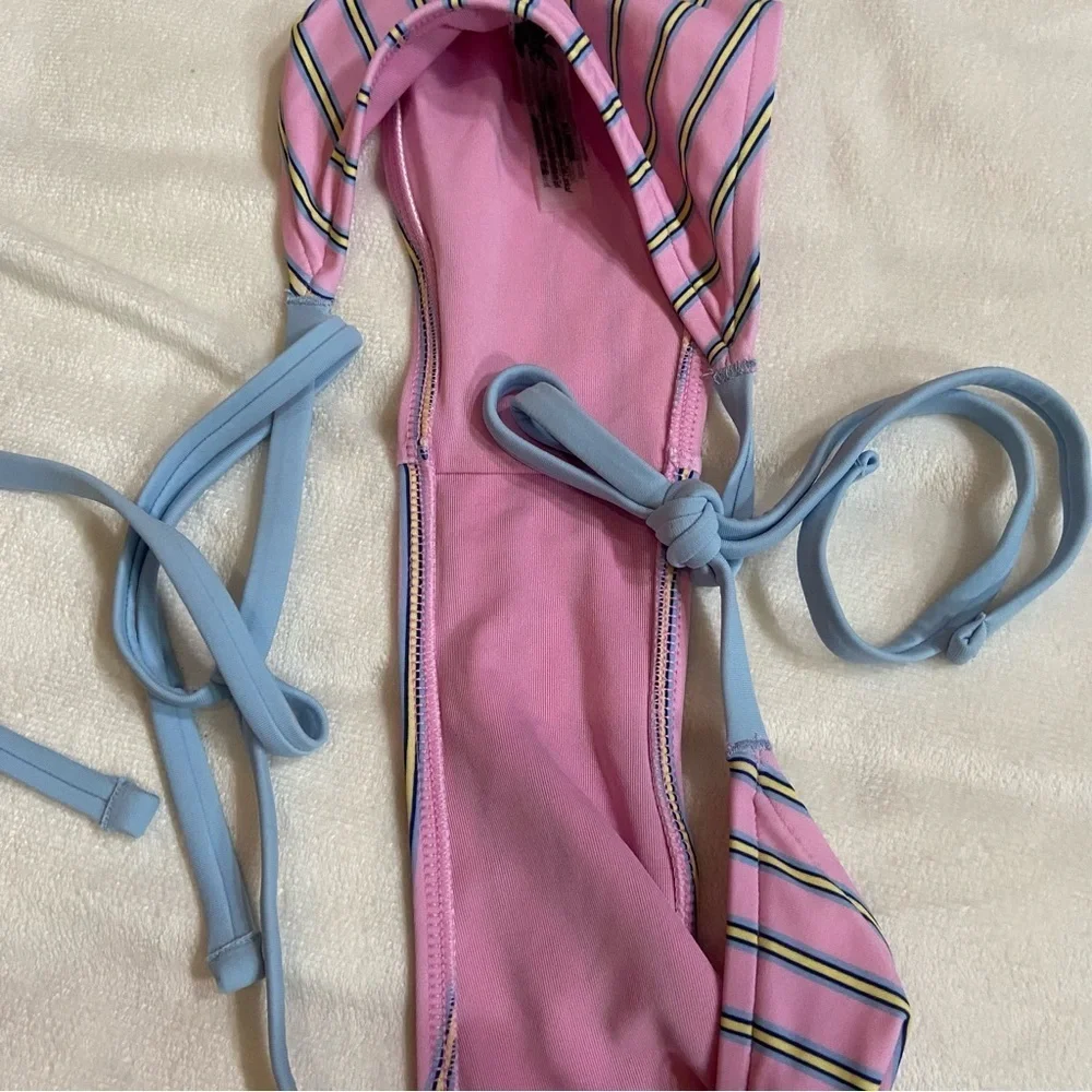 New! Frankie's Bikinis x Pink Rosemary Striped Bikini Bottom M 1517